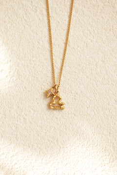 Star charm + Zodiac necklace / gold / 受注生産 / おひつじ座 / 3月誕生石(アクアマリン)