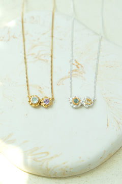 Flower 2gem necklace / 受注生産 / シルバー