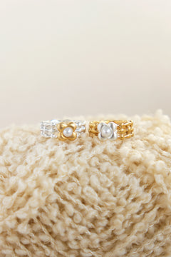 Knit pearl flower ring / サイズオーダー / シルバー